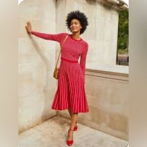 Boden Vibrant Red Stripe Maria Knit Long Sleeve Dress